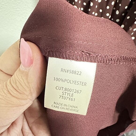 Max Studio Burgundy V Neck Polka Dot Flowy Ruffle Sleeve Dress Romantic Twee S/M - Picture 6 of 7